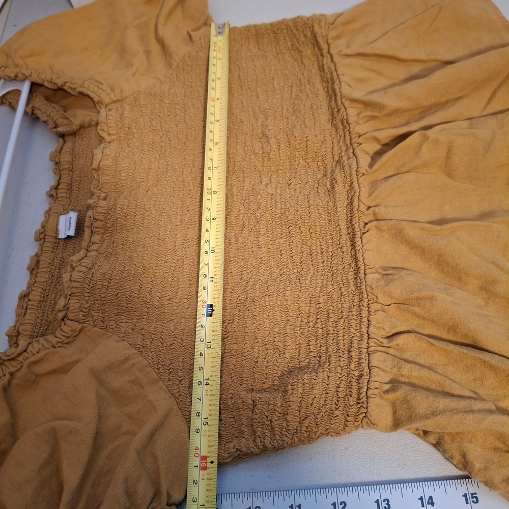 OLD NAVY Womens Yellow Linen Blend Smocked Peplum Top Square Neck Puff Sleeve L - Picture 4 of 7